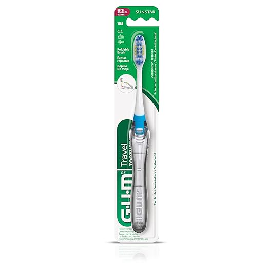 GUM Folding Travel Toothbrush - Compact Head + Tongue Cleaner - Soft Bristled Travel Toothbrushes for Adults 1ct (Pack of 6)