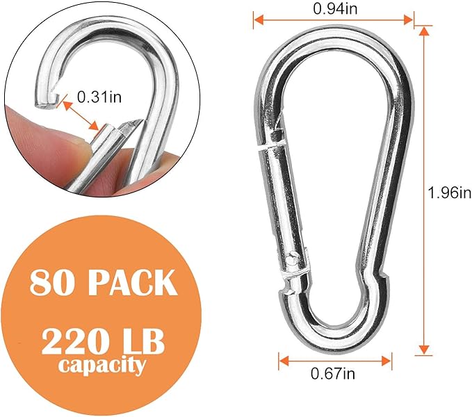 Spring Snap Hooks M5 M6 M8 M10 Carabiner Heavy Duty Carabiner Clips Galvanized Steel Quick Links Caribiniers Hammocks Hooks for Camping Hiking Outdoor Swing Pet Leash Gym-StrideForce Fitness