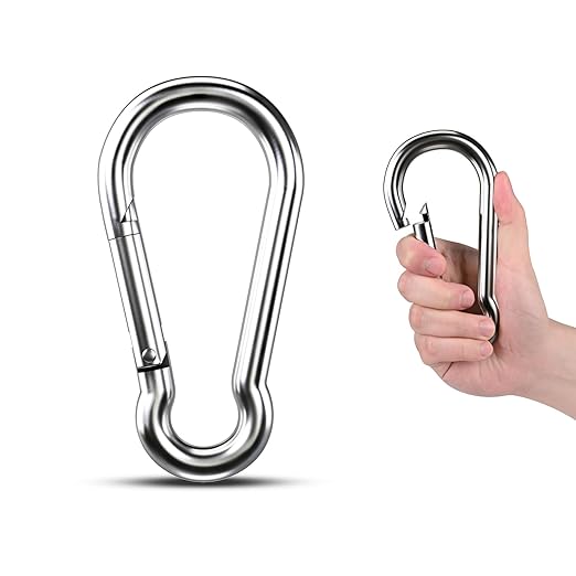 Large Carabiner Clip Hooks, 1pc 7 inch Carabiner Heavy Duty, 304 Stainless Steel Spring Snap Hook Fits Camping Hanging Hiking Weight Lifting, Metal Clips for Rope or Chain-StrideForce Fitness