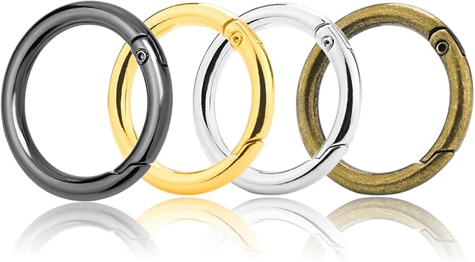 12Pack 1 Inch Spring O Ring Clip Keychain, 4 Colors Round Carabiner Clip Keyrings Snap Hook Buckle for Purse Shoulder Bag Chain Ring Clip Replacement Paracord Keychain Lanyard Leather Repair Hardware-StrideForce Fitness