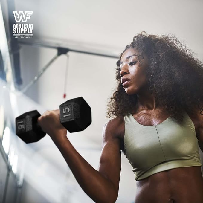 WF Athletic Supply Cast Iron Solid Hexagon Gray/Black Dumbbells, Strength Training Free Weights Set of 2 for Women and Men, Hand Weights Sold by Pairs, Multi-Select Size Options Available-StrideForce Fitness