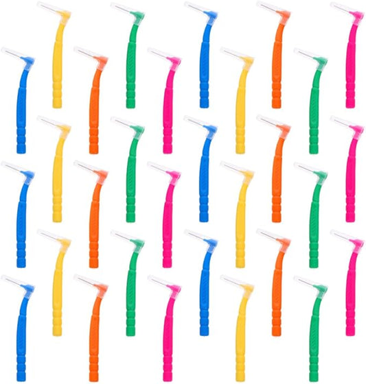 30pcs Interdental Brushes Tooth Cleaning Toothbrush L-Shaped Manual Brush for Braces Orthodontic Care Set for Home Oral Hygiene