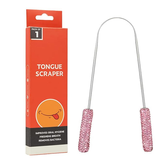 Tongue Scraper Bling Metal Tongue Cleaner for Adults & Kids Diamond Stainless Steel Tongue Scrubber for Oral Care & Hygiene(Pink)