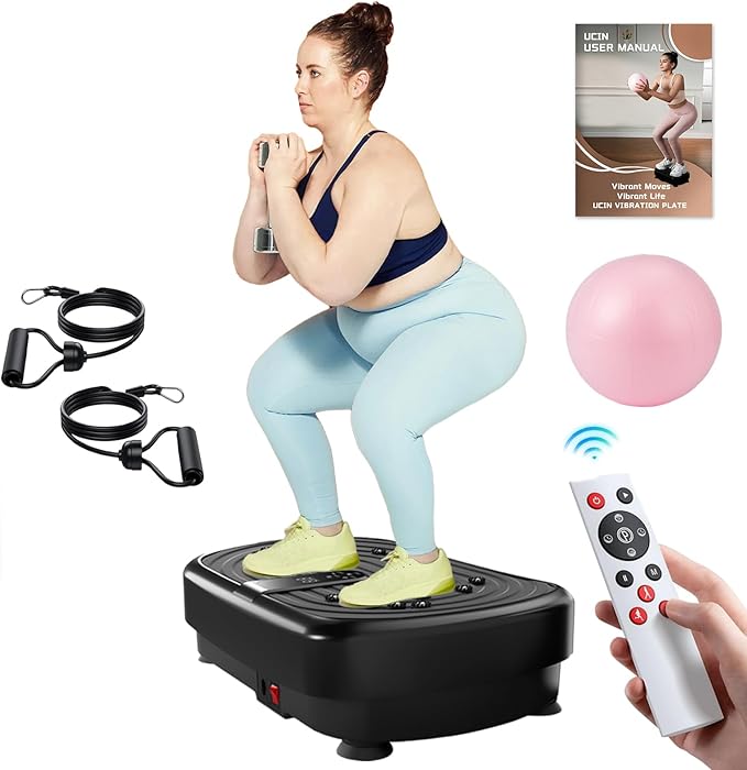 UCIN Vibration Plate Exercise Machine, Vibration Plate for Lymphatic Drainage, 330 Lbs Capacity Vibrating Plate for Weight Loss Home Fitness with Resistance Bands/Pilates Ball-StrideForce Fitness