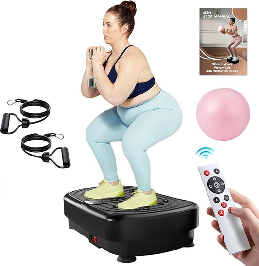 UCIN Vibration Plate Exercise Machine, Vibration Plate for Lymphatic Drainage, 330 Lbs Capacity Vibrating Plate for Weight Loss Home Fitness with Resistance Bands/Pilates Ball-StrideForce Fitness