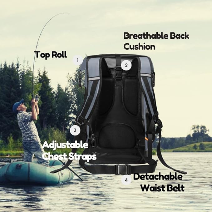 Waterproof Roll Top Kayak Dry Backpack, Floating Outdoor Dry Sack Boating Sailing Canoeing Rafting Fishing Camping 35L Grey-StrideForce Fitness