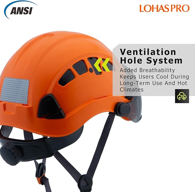 Hard Hats Construction Safety Helmet with Visor ANSI Z89.1 Approved OSHA Hardhat, LOHASPRO Vented Men Work Hard Hat with Chin Strap Tree Climbing Arborist Helmet (P4 Orange+Smoked Visor)-StrideForce Fitness