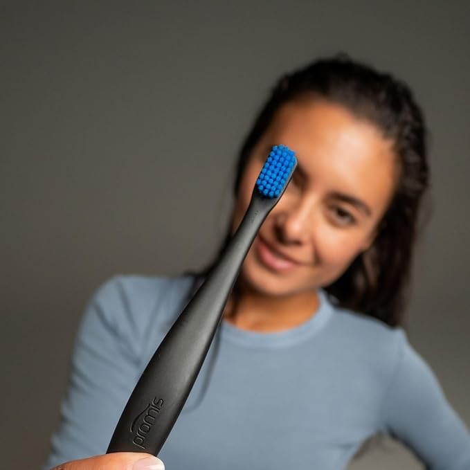 PROMIS Toothbrush 3-Pack Refill | Ecofriendly Soft Toothbrush | Renewable Bioplastic | 6750 Soft Bristles | Swiss Made Italian Design (Black)
