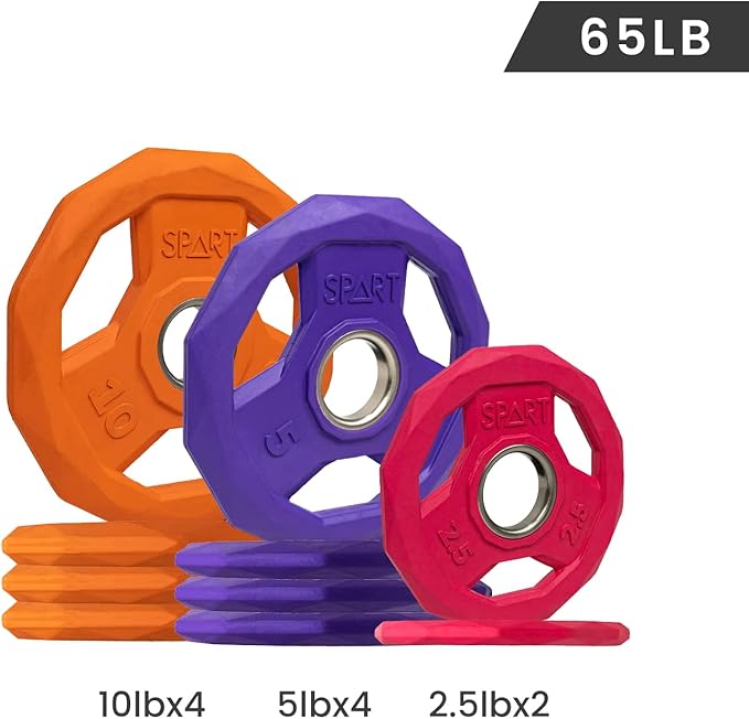 SPART Color Coded Weight Plate 2-Inch Rubber Coated Olympic Grip Plate for Barbell, Solid Cast Iron Weight Plates for Strength Training, Weightlifting, Crossfit, Home Gym, 2.5LB/5LB/10LB/25LB/35LB/45LB, Pair-StrideForce Fitness