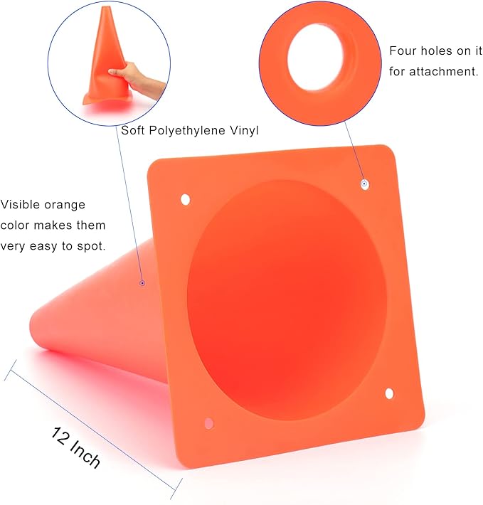 12 Inch Traffic Training Cones, Plastic Safety Parking Cones, Agility Field Marker Cones for Soccer Basketball Football Drills Training, Outdoor Sport Activity & Festive Events - 6 Colors-StrideForce Fitness