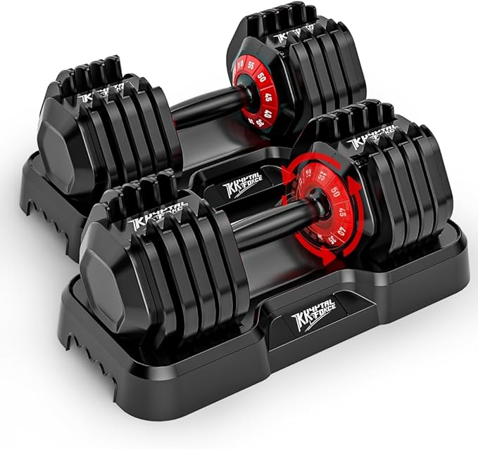 25/55lbs Adjustable Dumbbells Set, Dumbbells with Anti-Slip Metal Handle for Exercise & Fitness Fast Adjust Weight for Full Body Workout Fitness-StrideForce Fitness