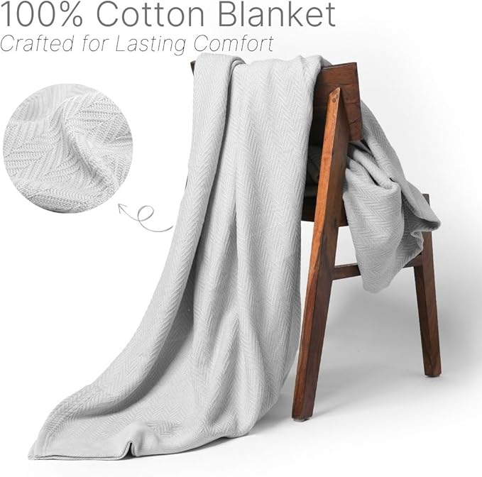 100% Cotton Herringbone Weave Blankets, 90"X90" Queen, Throw Blanket for Bed,All Season Cotton Blanket, Cozy Blanket,Throws Bed Blanket,Throw Blanket for Couch,Modern Home Decor -Light Grey-StrideForce Fitness
