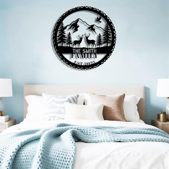 Personalized Forest Deer Metal Name Sign | Custom Metal Signs | Family Wall Art & Split Letter Name | Wedding Gift & Anniversary | Indoor Decor Gift for Women, Men, Wife, Parents, Couple-StrideForce Fitness