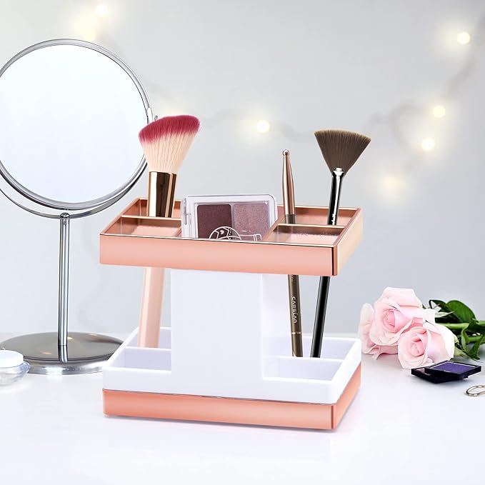 Chintu Kids Toothbrush Holder Set Rust Free Family Toothpaste Holder for Bathroom Countertop, Plastic Toothbrush Organizer Stand, Electric Toothbrush Holder Bathroom Shower Accessories Withe/Rose Gold