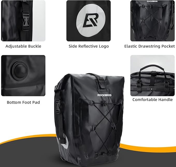 ROCKBROS Bike Panniers Waterproof Rear Rack Bag Max 30L Large Capacity for Cycling Traveling Commuting-StrideForce Fitness