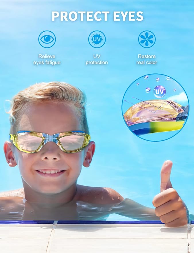 Kids Swim Goggles, Swimming Goggles for Kids with Nose Clip, Earplugs, Nose Bridge for Age 3-15-StrideForce Fitness
