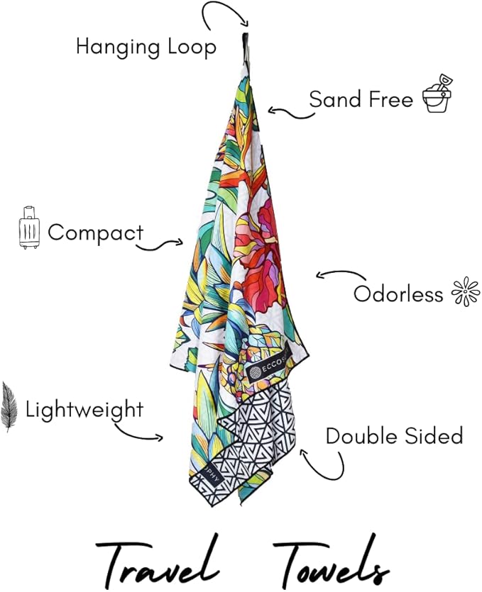 ECCOSOPHY Microfiber Beach Towel - Sand Free Towels are Quick Dry, Light Weight, Super Absorbent - Perfect Pool, Travel, Cruise, Camping Essentials - Oversized Extra Large for Adults 71x35 in-StrideForce Fitness