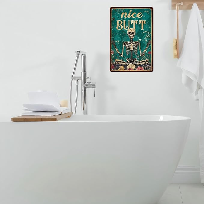 Skeleton Decor Tin Sign Retro Funny Skeleton Metal Sign for Bedroom Cafe Home Coffee Kitchen Bathroom Funny Wall Decor Art 12 * 8inch-StrideForce Fitness