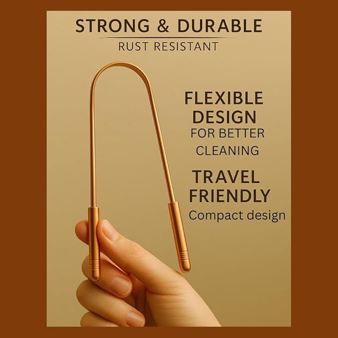 ALADEAN Copper Tongue Cleaner with Case | Copper Tongue Scraper for Adults, Pack of 3 Tongue Cleaner for Oral Care & Hygiene