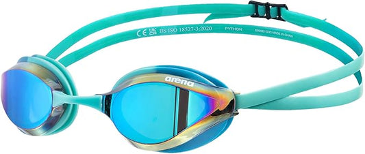 ARENA Unisex Python Racing Swim Goggles for Men and Women Anti-Fog No Leak Max Comfort Dual Strap, Mirror/Non-Mirror Lens-StrideForce Fitness