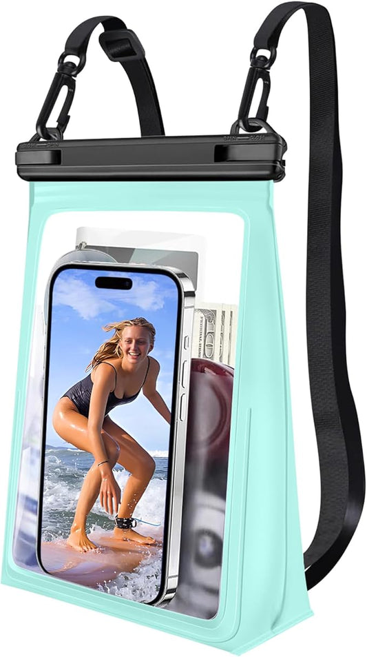 Large Waterproof Phone Pouch [with Sealing Strip], Cell Phone Dry Bag for iPhone Galaxy All Phones, Floating Water Proof Bag for Beach Water Park Green-StrideForce Fitness