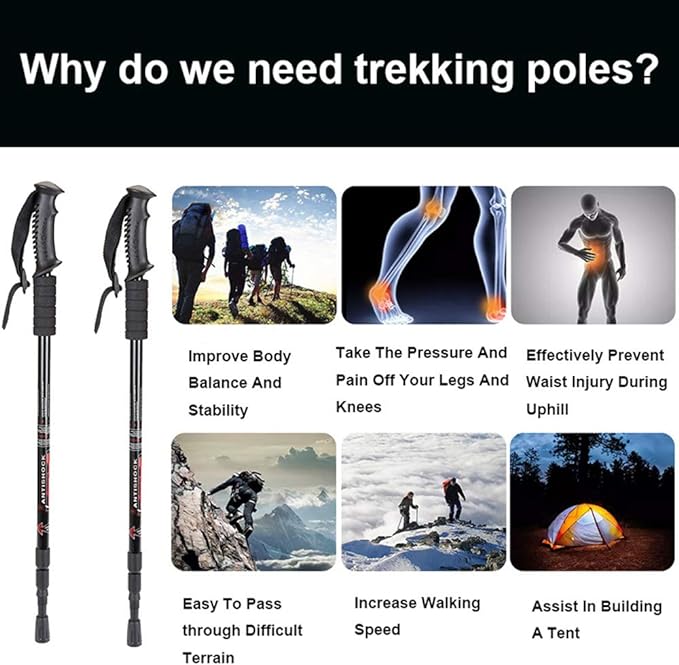 Aihoye Hiking Trekking Poles, 2 Pack Collapsible, Lightweight, Anti Shock, Walking Sticks, Adjustable Hiking Pole for Men and Women-StrideForce Fitness