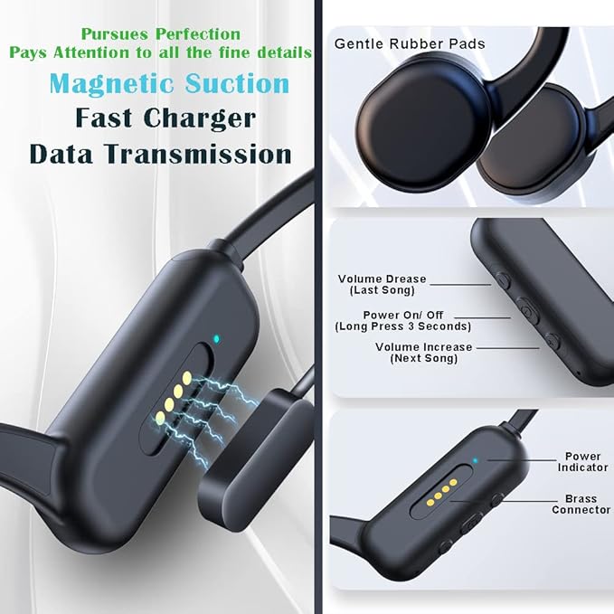 IHAO Swimming Headphones True Bone Conduction Open Ear Headset MP3 Player Built-in 32G Memory IP68 Underwater Waterproof Stereo Bluetooth Earphone for Driving Bicycling Running Skiing-White-StrideForce Fitness