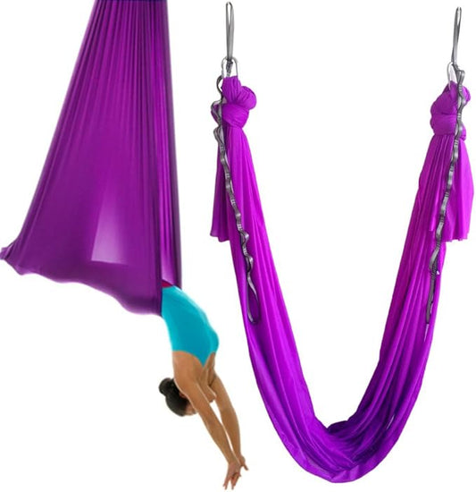 Aerial Yoga Hammock 5.5 Yards Yoga Swing Pilates Silk Home Gym Fitness Include hardware,Daisy Chain, Pose Guide-StrideForce Fitness