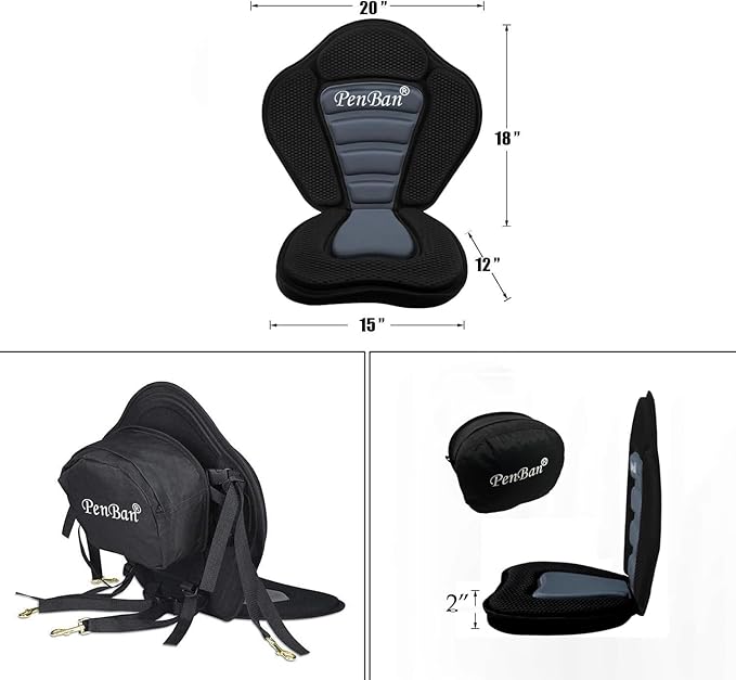 Universal Deluxe Kayak Seat Cushion with Storage Bag for Kayak,Padded Boat,SUP,Canoe,Fishing Boat,Seats with 4 Adjustable Straps-StrideForce Fitness