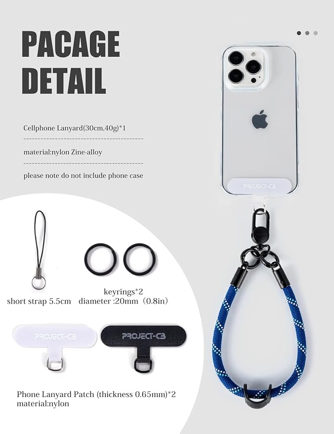 project-cb Phone Wrist Strap×1,Phone Tether Tab×2,Phone Wristlet,Phone Lanyard Wrist Strap,Key Holder,KeyChain,Key Ring×2(Titanblue-S)-StrideForce Fitness