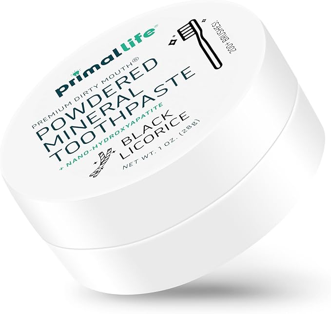 Primal Life Organics - Dirty Mouth Toothpowder, Tooth Cleaning Powder, Flavored Essential Oils with Natural Kaolin & Bentonite Clay, Good for 200+ Brushings, Organic, Vegan (Black Licorice, 1 oz)