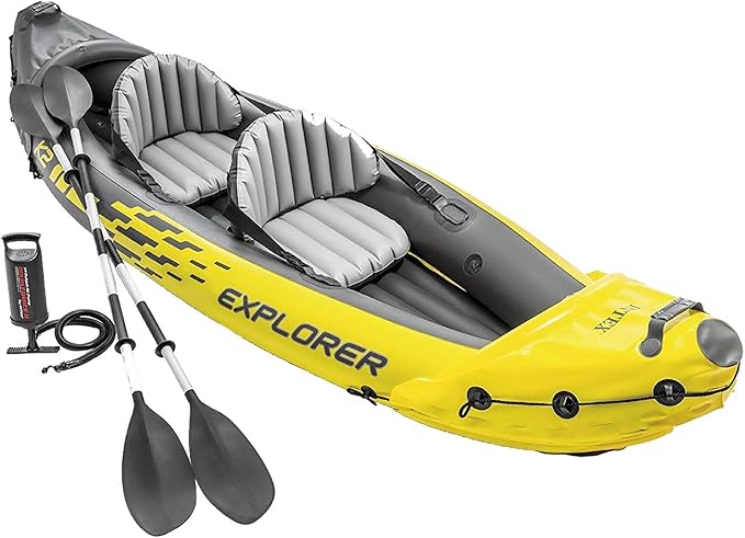 Intex 68307EP Explorer K2 Inflatable Kayak Set: Includes Deluxe 86in Aluminum Oars and High-Output Pump – SuperStrong PVC – Adjustable Seats with Backrest – 2-Person – 400lb Weight Capacity-StrideForce Fitness