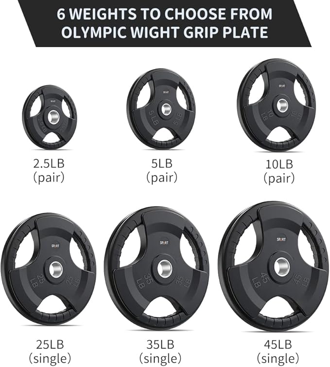 SPART Weight Plate 2-Inch Rubber Coated Olympic Grip Plate for Barbell,Solid Cast Iron Weight Plates in Pairs or Single for Strength Training,Weightlifting,Crossfit,Home Gym(5LB/10LB/25LB/35LB/45LB)-StrideForce Fitness
