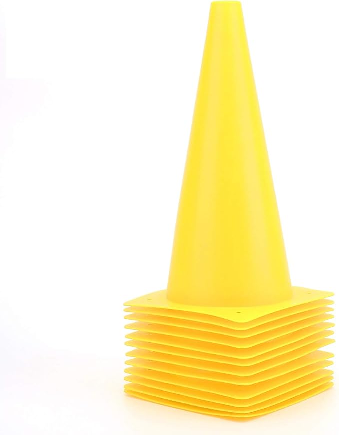 12 Inch Traffic Training Cones, Plastic Safety Parking Cones, Agility Field Marker Cones for Soccer Basketball Football Drills Training, Outdoor Sport Activity & Festive Events - 6 Colors-StrideForce Fitness