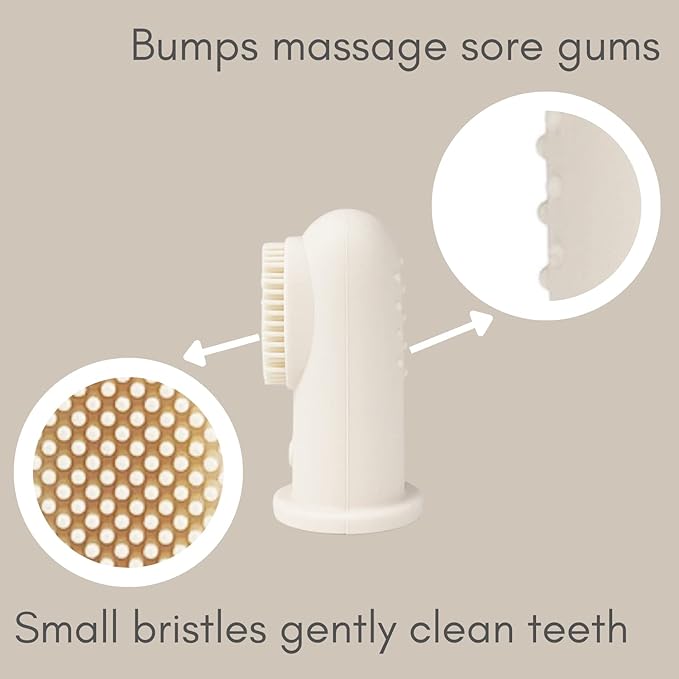 Ali+Oli Oral Care Set for Baby (Ivory) Includes Dual-Sided Baby Finger Toothbrush x 2, Tongue Scraper for Baby, Protective Case, BPA, Phthalate, and PVC Free, Food-Grade Baby Care Products for Infants