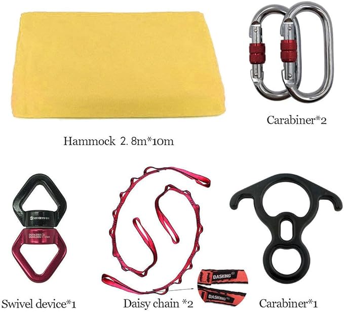 DASKING Aerial Silks Starter Kit - Durable 11Yards of Aerial Yoga Hammock with Hardware, Aerial Swing for Acrobatic Flying Yoga & All Levels (Aerial Rigging Point Up to 14ft)-StrideForce Fitness
