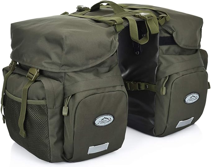 FANWU 50L Bike Panniers Bicycle Commuting Bag Waterproof Saddle Bags with Rain Cover for Bicycle Rear Rack Carrier, Support for Width Less Than 7 inches Bike Rack-StrideForce Fitness