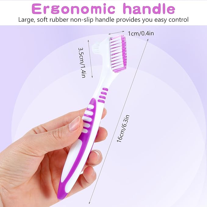 DIVINA VITAE 30Pcs Denture Toothbrush Multi-Layered Soft Bristles Denture Cleaning Brush Bulk Denture Brush with No-Slip Handle for False Teeth, Dental Devices, Mouth Guard(4 Colors)