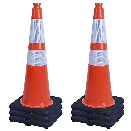 OrangeStar 6-Pack 28" Traffic Cones, Orange Safety Cones with Reflective Collars, Weighted Rubber Base for Construction, Parking Lot, Road Work, Flexible PVC, Indoor & Outdoor Use-StrideForce Fitness
