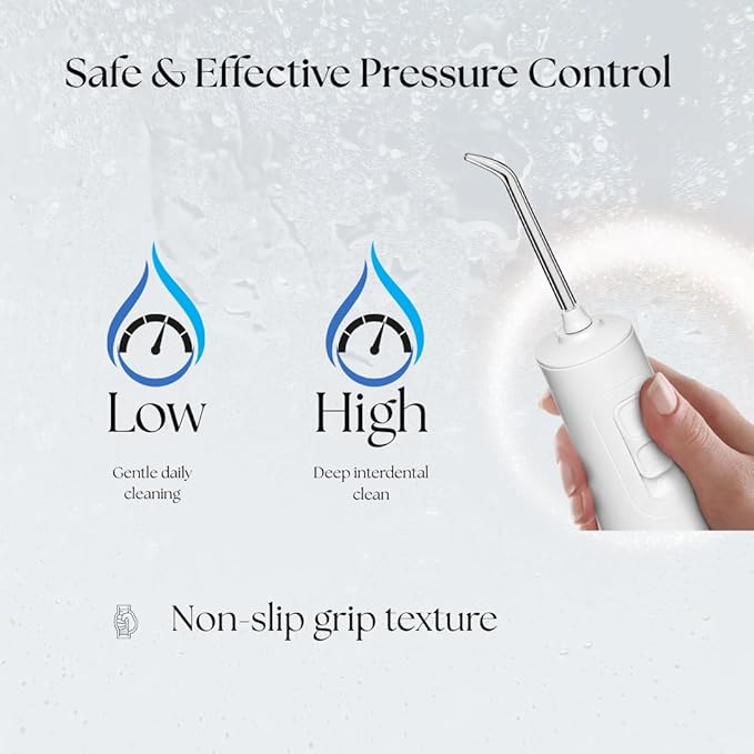 HydroAdvance Cordless Water Flosser for Teeth & Gums | Rechargeable Portable Oral Irrigator for Braces & Travel | Pulse Cleaning with 2 Flossing Tips | Waterproof Dental Care Device (White)