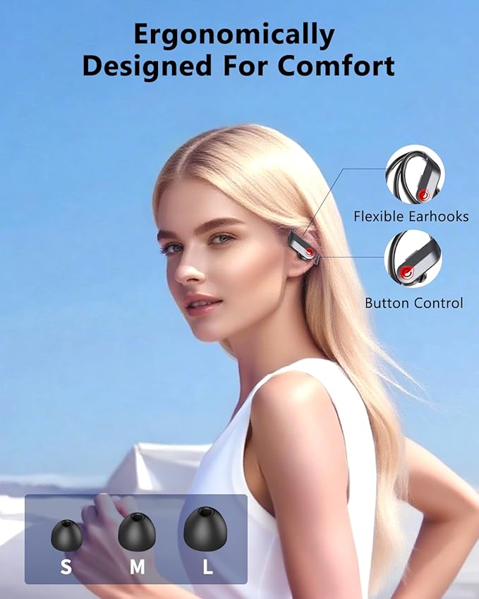 EUQQ Ear Buds Wireless Bluetooth Earbuds, Noise Cancelling Headphones 120H Playtime，IPX7 Waterproof Sports with Earhooks,LED Display Wireless Earphones for Running Gym Workout-Black-StrideForce Fitness