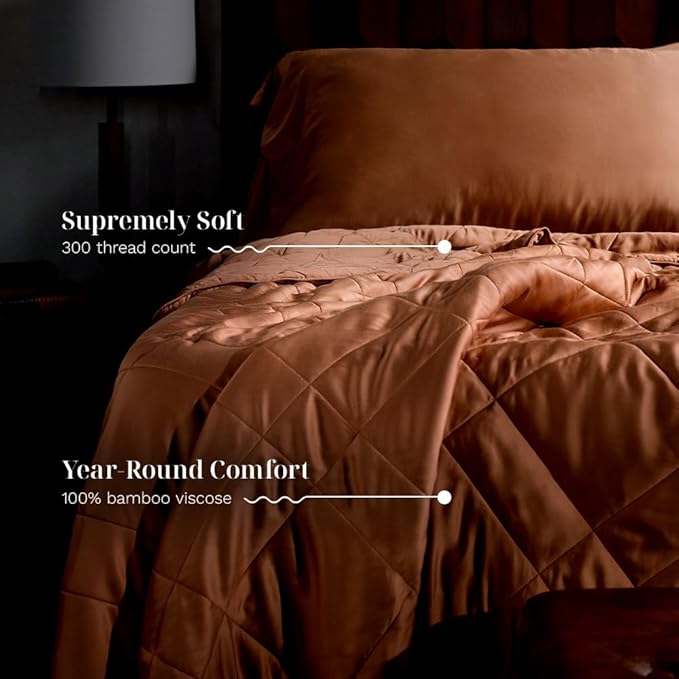 LUXOME Lightweight Blanket | 100% Rayon (Viscose) from Bamboo Fabric & Fill | Full/Queen - 86"x92" | Super Soft | Thermal-Regulating | Terracotta-StrideForce Fitness