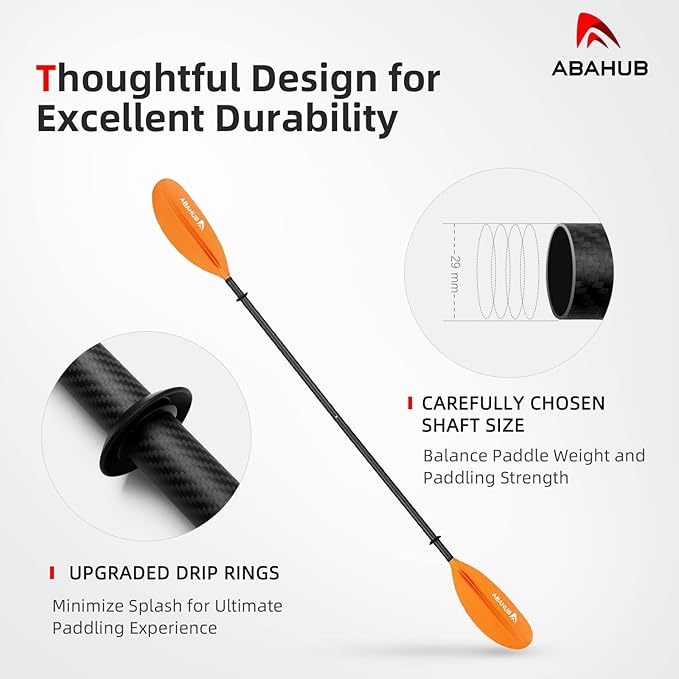 Abahub 1 x Carbon Kayak Paddles, 90.5 Inches Kayaking Oars for Boating, Canoeing with Free Paddle Leash, Carbon Fiber Shaft Black/Blue/Green/Orange/Yellow/White/Red Plastic Blades-StrideForce Fitness