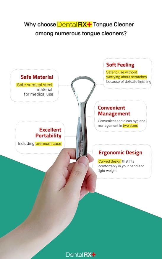 Surgical Steel Tongue Scrapers for Adults and Kids (2 Pack, Different Size), Surgical Steel Tongue Cleaners, Prevent and Reduce Bad Breath
