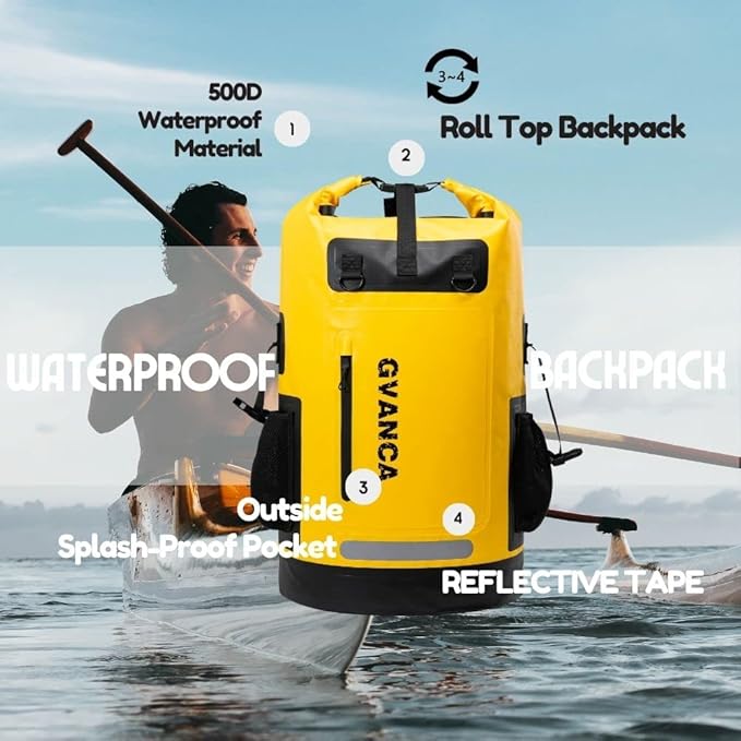 Waterproof Dry Bag Backpack for Kayaking, Roll Top Kayak Dry Backpack, Floating Outdoor Dry Sack Boating Sailing Canoeing Rafting Fishing Camping 85L Yellow-StrideForce Fitness