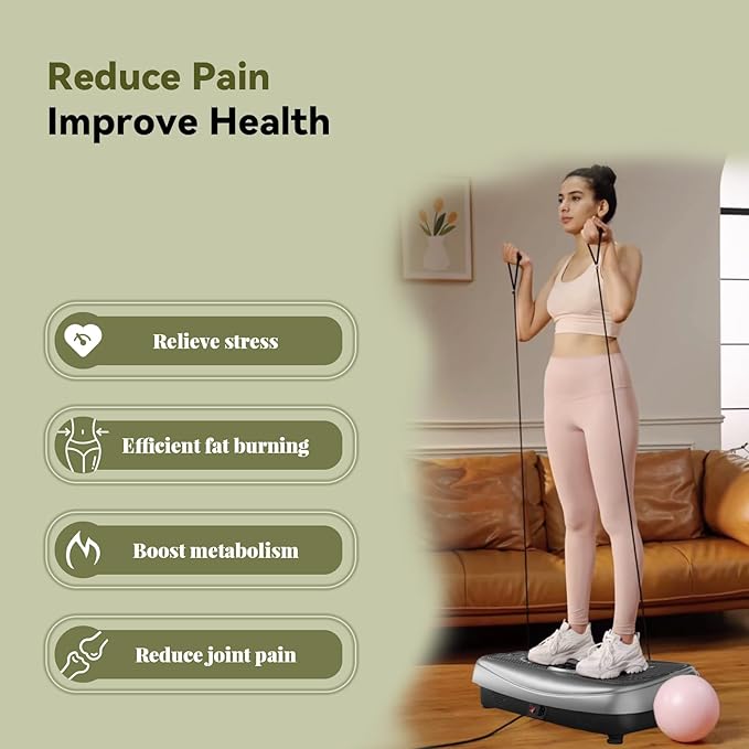 UCIN Vibration Plate Exercise Machine, Vibration Plate for Lymphatic Drainage, 330 Lbs Capacity Vibrating Plate for Weight Loss Home Fitness with Resistance Bands/Pilates Ball-StrideForce Fitness