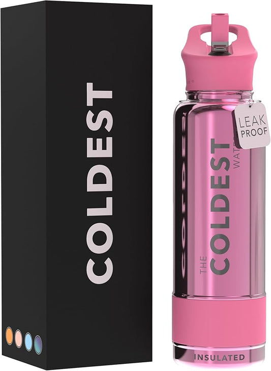 Coldest Insulated Water Bottle with Straw Lid - Stainless Steel Metal Insulated Bottle for Men & Women (Pink Reflections, 40 oz)-StrideForce Fitness