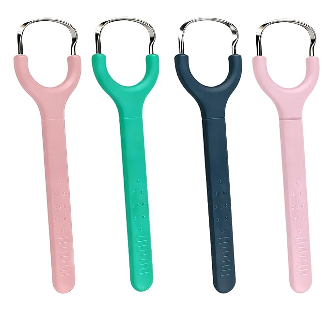 4 Pcs Tongue Scraper for Adults, 4 Colors Stainless Steel Metal Oral Cleaner, Reusable Tongue Hygiene Tool, Portable Tool for Travel and Home Use