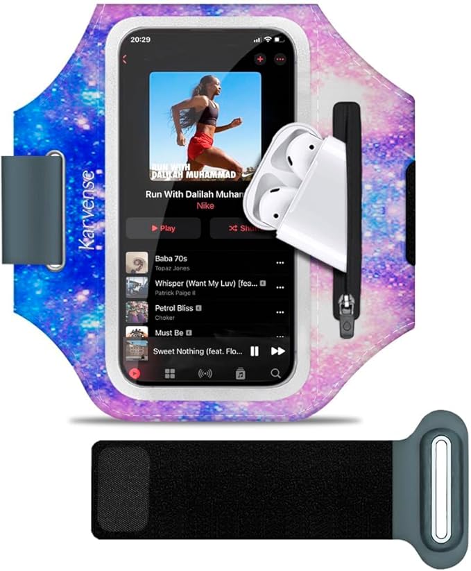 Phone Holder for Running-Arm Band for Running for iPhone & Samsung Galaxy, Cell Phone Armband Holder for Walking, Gym, Workout, Men, Women, w/Adjustable Strap & Zipper Pocket (Purple-M)-StrideForce Fitness