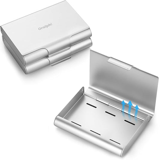 2 Pack Aluminum Retainer Case for Invisalign Aligners, Partial Mouth Guard Case Denture Retainer Container Case Holder with Vent Holes, Slim Orthodontic Aligner Case for Traveling-Silver